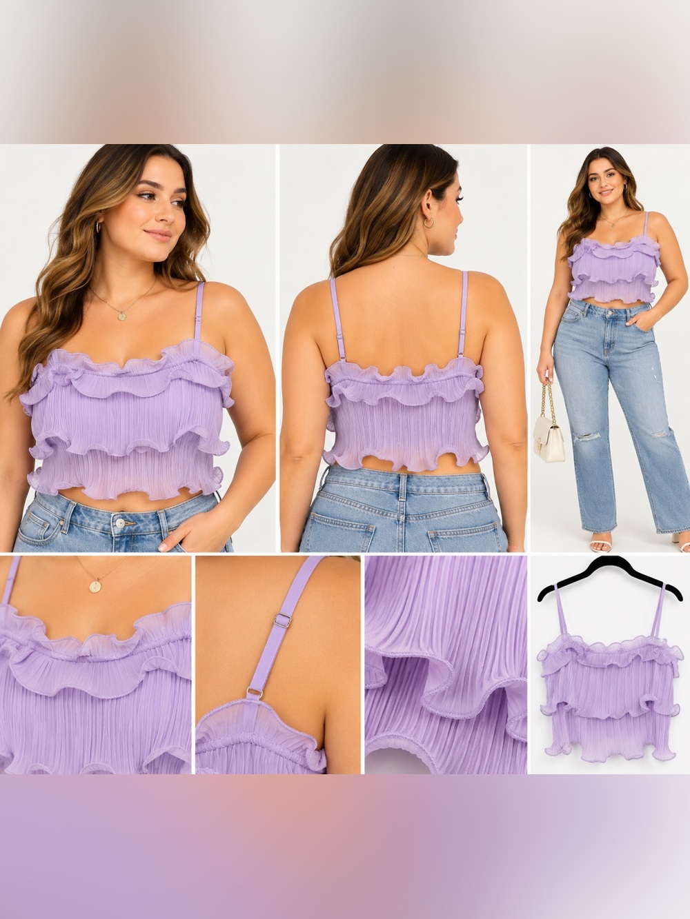 Lush XL Lavender Pleated Ruffle Crop Cami Top NWT